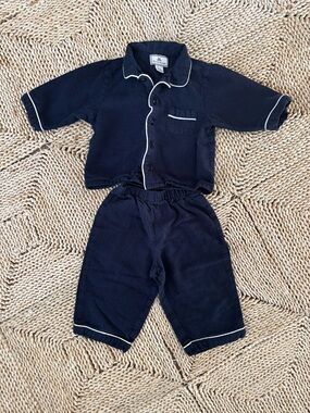 Navy Kids Pajama Set with White Piping - Classic Sleepwear